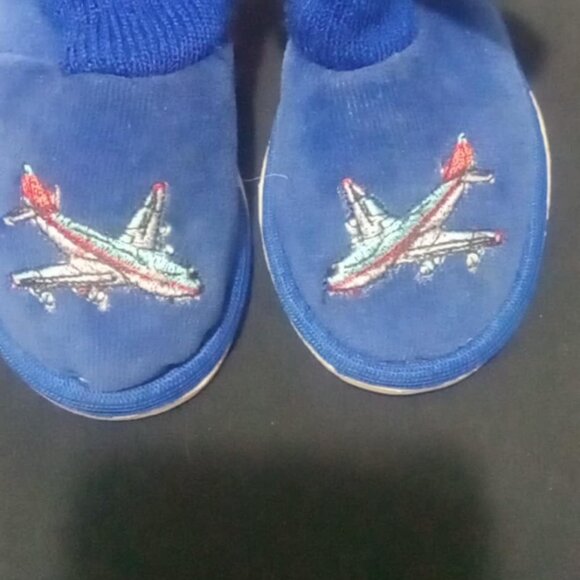 vintage TODDLER booties with cute airplane embroidery 80s-90s - Picture 1 of 3